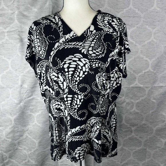 Covington Woman Black & White Abstract Print V-Neck Top Size 16–18W - Picture 1 of 7